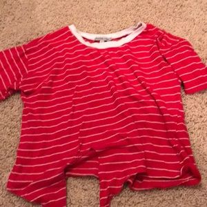 red crop top tie up striped t-shirt